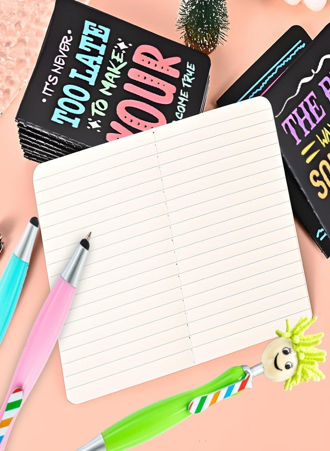 Daphilly 24 Pcs Ballpoint Pens Gifts Including 12 Cute Ballpoint Pens 12 Inspirational Notepads Mini Journal Lined with stylus pens,Pocket Notebooks Bulk Gifts Set for School Teacher Favor Supplies - Image 4