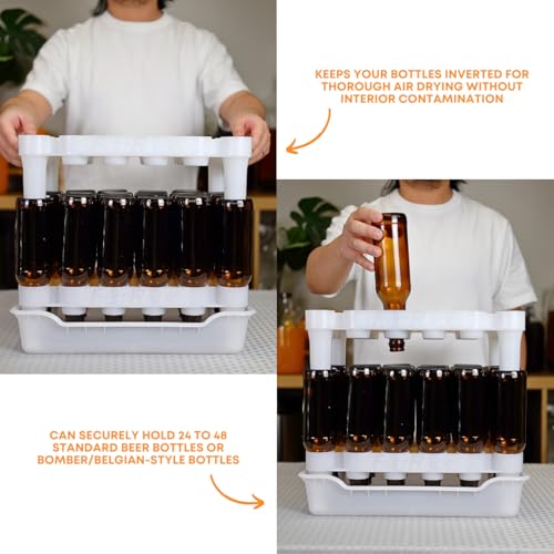 fastrack FastFerment - 24-Bottle Drying Rack & Tray| Bottle Drying Tree Alternative | Dry & Store Your Wine or Bomber/Belgian Bottles | 2-Stackable Racks, 1 Tray | Dishwasher Safe | Home Brewing Supplies - Image 2