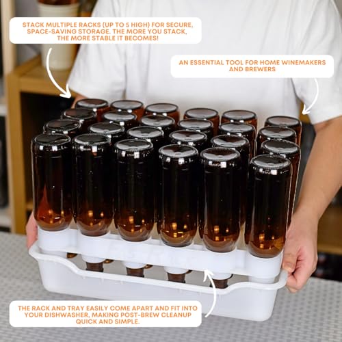 fastrack FastFerment - 24-Bottle Drying Rack & Tray| Bottle Drying Tree Alternative | Dry & Store Your Wine or Bomber/Belgian Bottles | 2-Stackable Racks, 1 Tray | Dishwasher Safe | Home Brewing Supplies - Image 3