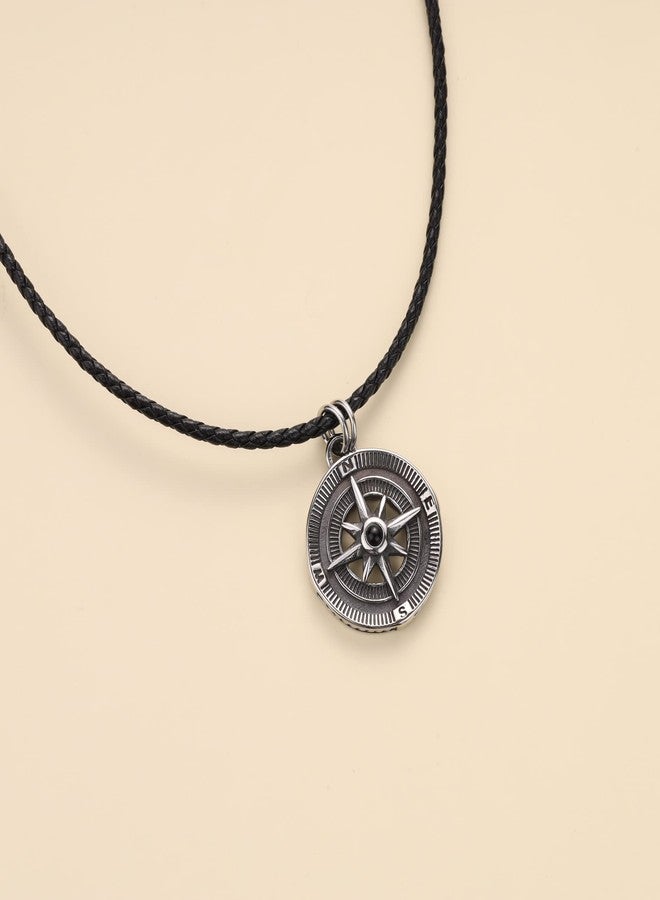 GAVU Men's Genuine Leather Necklace, Stainless Steel Compass Necklace for Men 20" - Image 5