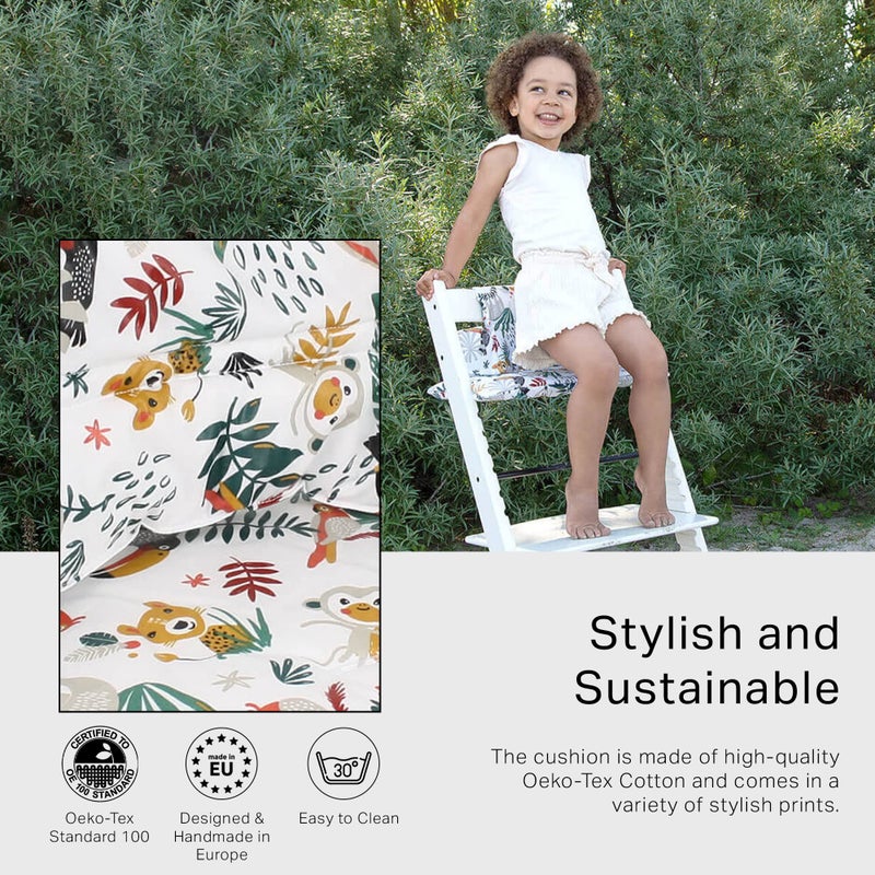 UKJE Cushion Compatible with Stokke Tripp Trapp - Soft Seat Cushion for Infants, Babies & Toddlers, High Chair Accessories, Cotton Fabric Insert, Easy to Install, Handmade in Europe (White Monkey) - Image 2