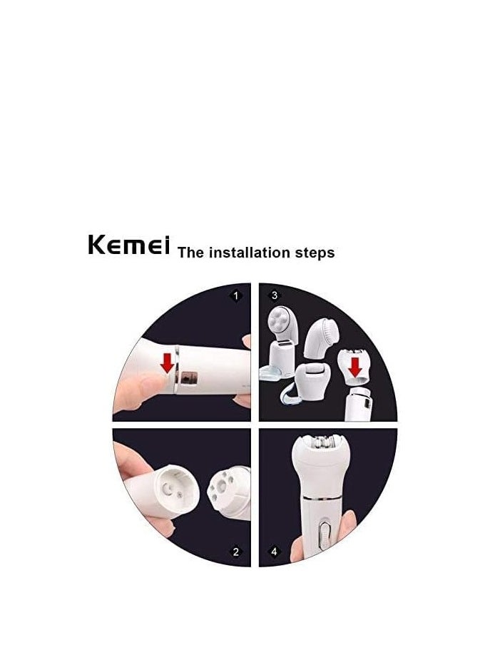 Plan A Kemei 5 in 1 Beauty Tool Kit, Facial Cleansing Brush Body Epilator Lady Shaver Face Massager Foot Dead Skin Callus Remover  - Image 3