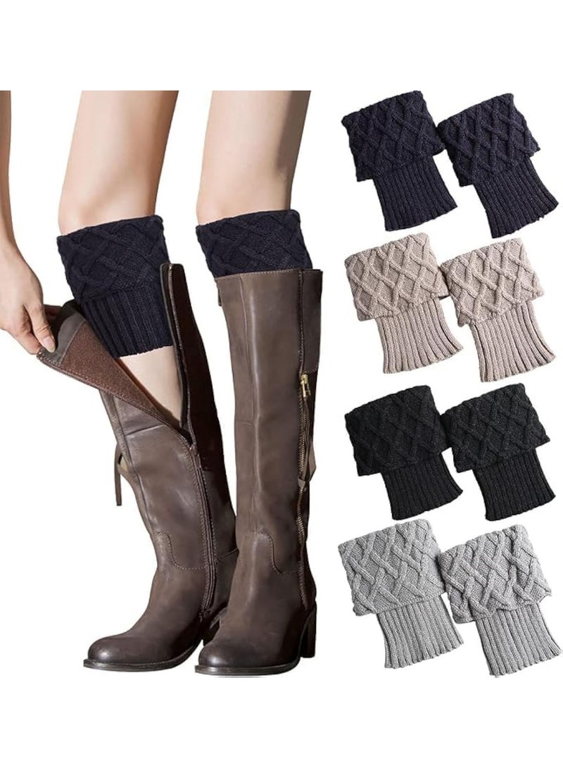 Generic 4 Pairs Winter Warm Boot Cuffs Crochet Knitted Boot Socks Boot Topper Socks Short Leg Warmers for Women, One Size  - Image 1