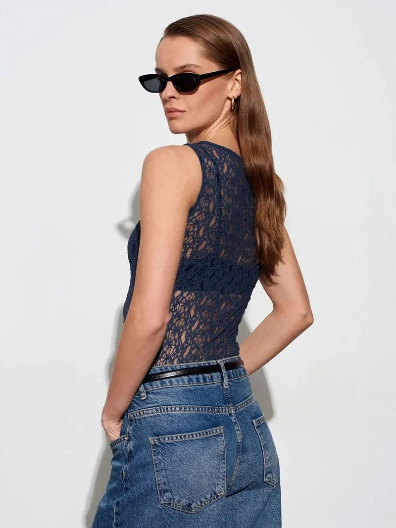 Dilvin DILVIN Fitted Lace Sleeveless Blouse