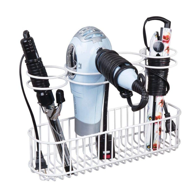 INDIAN DECOR INDIAN DECOR 28159 Hair Dryer Holder Bathroom Hair Straightener and Blow Dryer Storage Metal Hanging Basket for Heated Appliances White Made in India  - Image 1