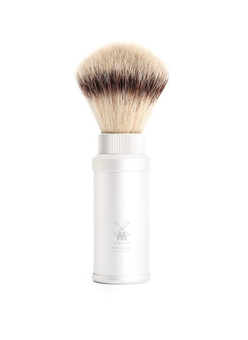 Muhle MÜHLE Travel Silver Aluminum Silvertip Fibre Shaving Brush - Portable Synthetic Luxury Shave Brush for Men, Rich Lather  - Image 1