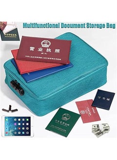 Generic Oxford Document Bag with Safe Lock, Multi-Layer Storage Pouch, Diploma Without Vibration, Portable for MacBook, Passport, Package File, A4 Size, Lake Blue  - Image 3