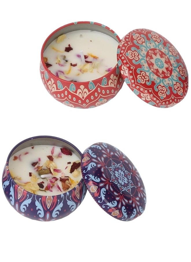 Generic Scented Candles Gift Set of 2 Rose, Natural Soy Wax Portable Travel Tin Candle  - Image 1