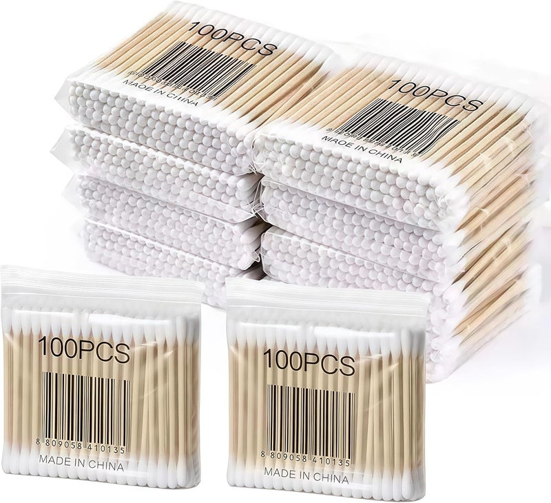 MsAnya Market demand focused build 1000 pcs Wooden Cotton Buds Bamboo Cotton Swabs Double-Tipped Round Thick Tips Q-tips Safety Swabs For Ears Makeup Nails and Daily Use 10pack*100pcs All budget friendly options - Image 1