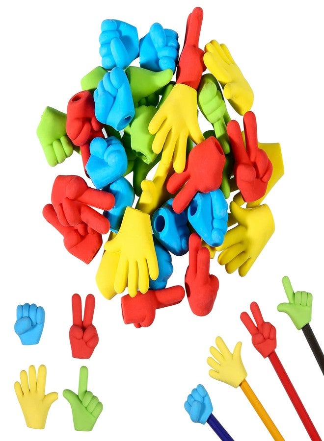 TDOCK 36 Pcs Pencil Top Erasers Fun Eraser Toppers for Kids, Bulk Cute Rock Paper Scissors Eraser Caps, 4 Colors - Image 1