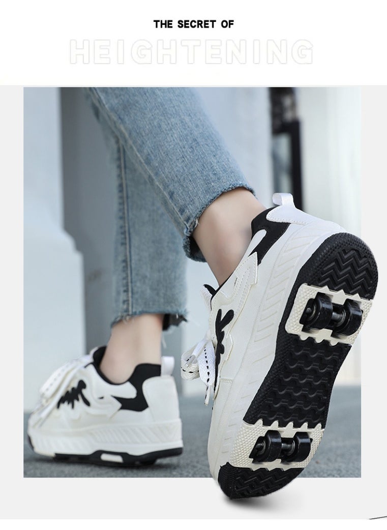 NIBEMINENT Kids Roller Skates Shoes 4 Wheels Roller Shoes Boys Girls Wheel Shoes Roller Sneakers Shoes for Beginner More Balanced  - Image 1