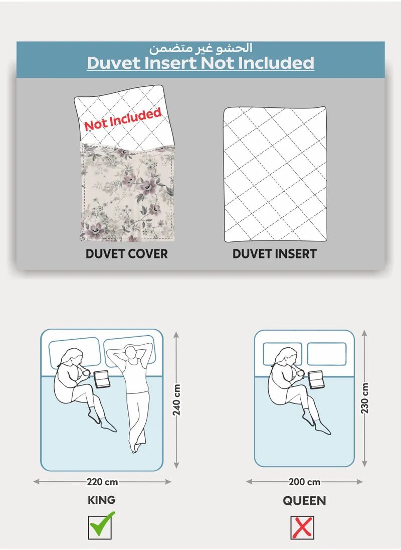 Donetella Printed Duvet Set, King Size 220x240 cm - 6-Pcs Bed Set, Microfiber Fabric - 1 Duvet Cover, 1 Fitted Sheet, 2 Pillow Shams, 2 Pillowcases (Filler Not Included)