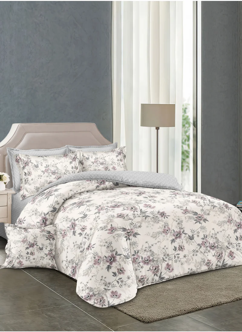 Donetella Printed Duvet Set, King Size 220x240 cm - 6-Pcs Bed Set, Microfiber Fabric - 1 Duvet Cover, 1 Fitted Sheet, 2 Pillow Shams, 2 Pillowcases (Filler Not Included)
