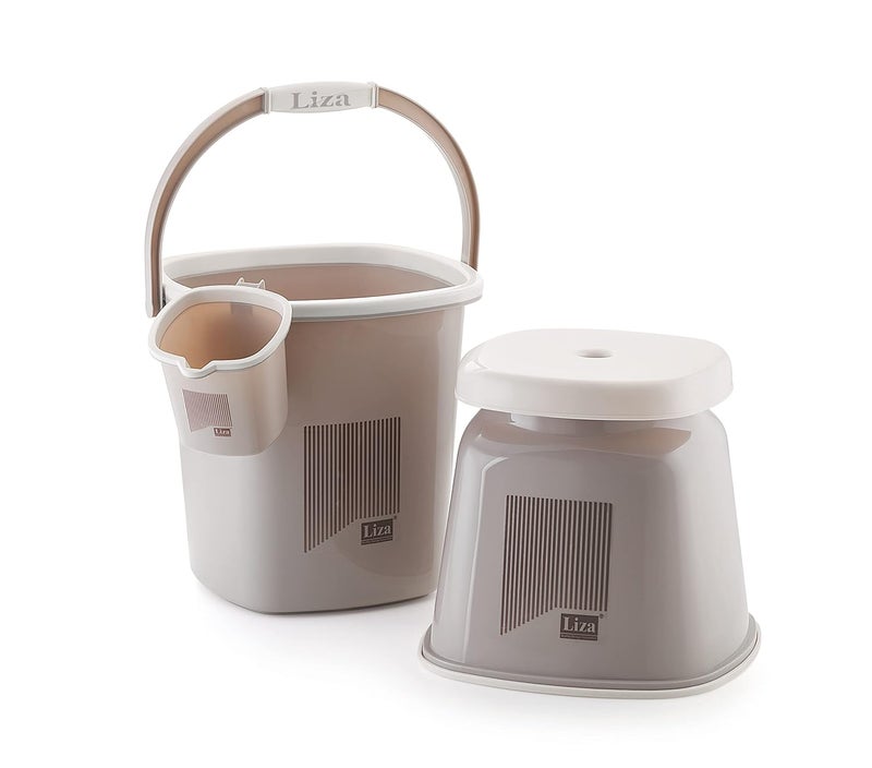 Liza Liza Bathroom Set 3 Pcs, Bucket (18ltr), Batla/Stool Big, Mug (1 LTR) Bucket for Bathroom, Bathroom Set Combo (Opera3DARK Brown)