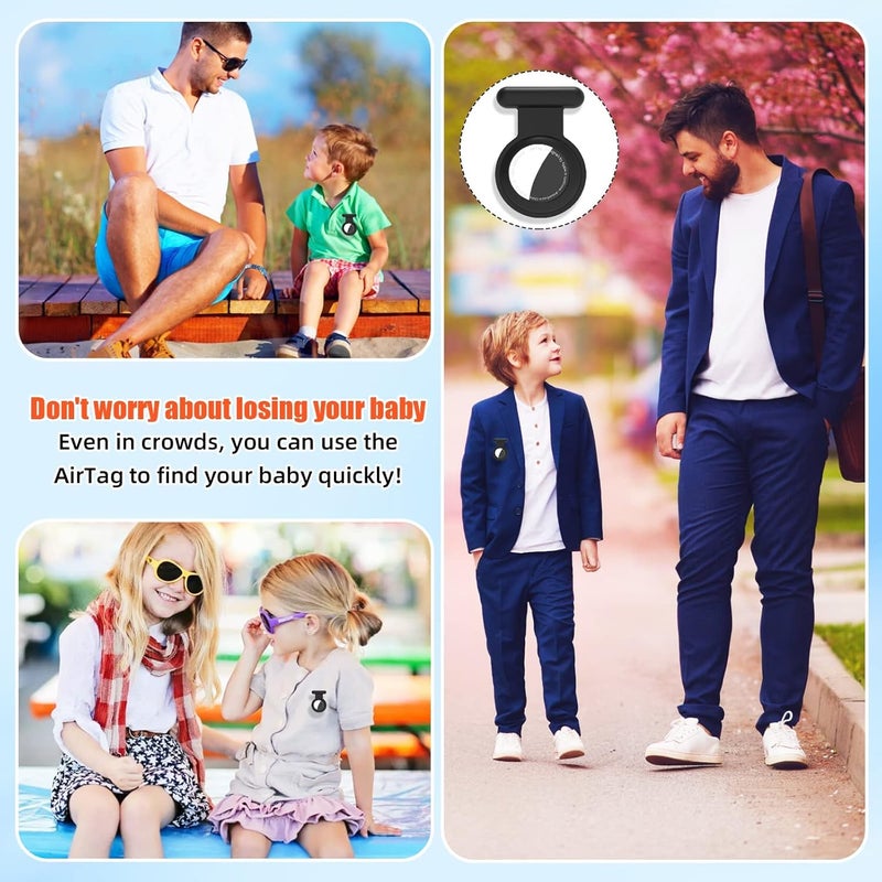 MAKINGTEC Compatible with AirTag Holder Case Hidden Air Tag for Kids, Silicone Case for Airtag with Brooch Pin, Safer Than Bracelet Wristband Necklace Keychain (2 Packs, Black & White) - Image 2