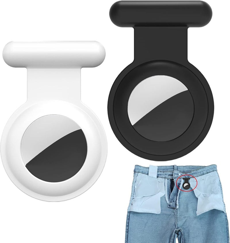 MAKINGTEC Compatible with AirTag Holder Case Hidden Air Tag for Kids, Silicone Case for Airtag with Brooch Pin, Safer Than Bracelet Wristband Necklace Keychain (2 Packs, Black & White) - Image 1