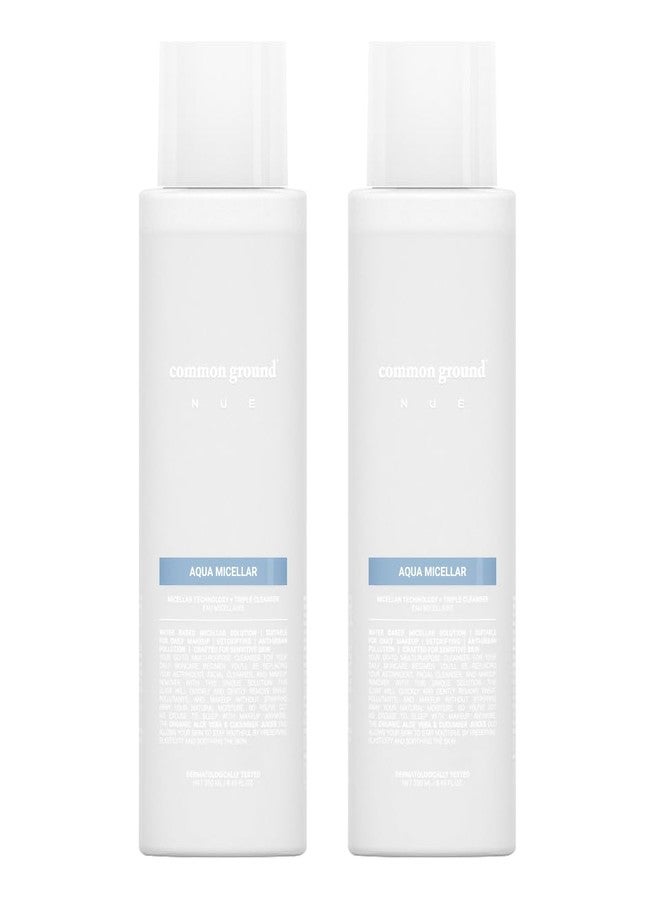 COMMON GROUND NUE Aqua Micellar Water Makeup Remover 3-in-1 Cleanser, Astringent, Makeup Remover, Non-Greasy, No-Rinse, Hydrating, Plant-Based, Organic Aloe Vera & Cucumber, 8.4 Fl Oz (Pack of 2) - Image 1