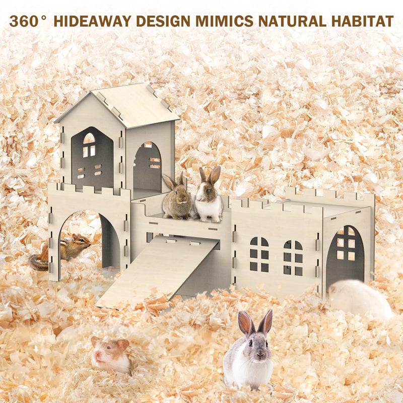 Large Bunny House and Hideouts, Wooden Dual-Layer Rabbit Castle with Stair, Rubber Band-Free Setup - Chew-Proof, Sturdy Habitat for Guinea Pig Chinchilla Ferret (Rabbit House) - Image 4