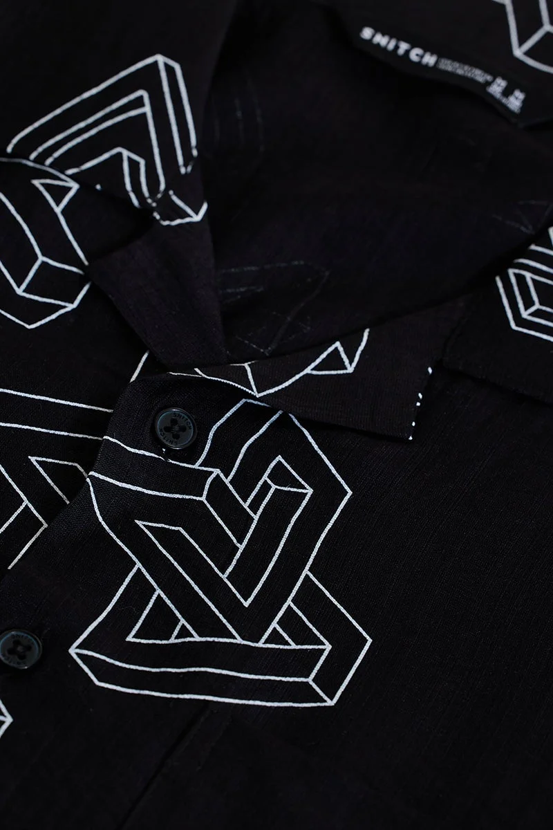 SNITCH Dark Black Geometric Long Sleeve Regular Fit Shirt
