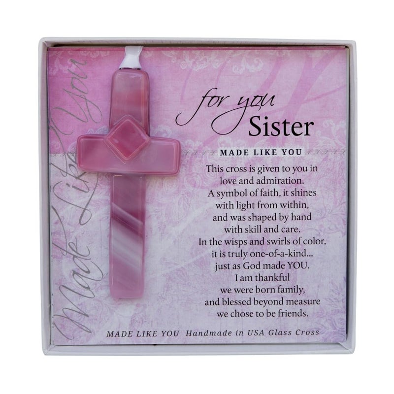 The Grandparent Gift Co Christian Gift for Sister Handmade in USA Glass Cross for Sister with Poem Sister Gift on Christmas Mothers Day BirthdaySister to Sister Gift 
