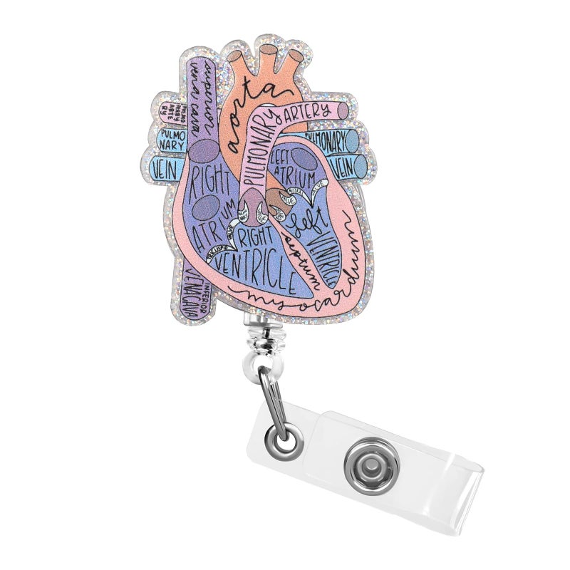 Dimeho Cardiac Badge Holder Heart Retractable Reel ID Card Clip Anatomy Funny Nurse Name Tag Holder Pediatrics Nursing Badge Clips for Doctor Student Teacher Office Clinic Medical Assistant - Image 1