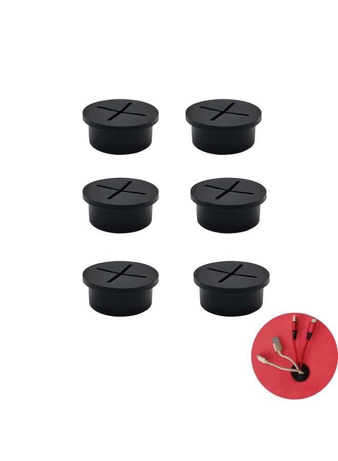 ZYYC 6 Pcs Cable Cord Grommet 1 Inch Flexible Wire Rubber Grommets Flexible Silicone Cable Cord Grommet Desk Grommet for TV Console and Other Furnitures Cover Cable Pass Through Management (Black) - Image 1
