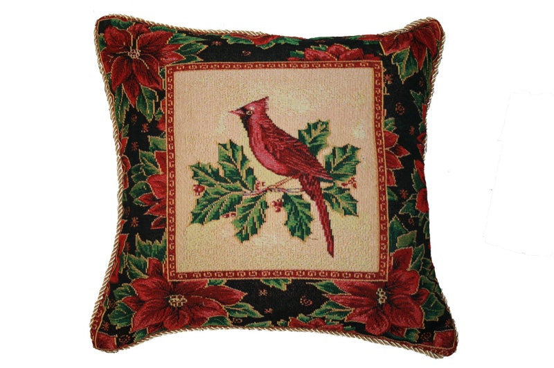 Violet Linen Decorative Christmas Cardinal Design Tapestry 18 X 18 Cushion Cover
