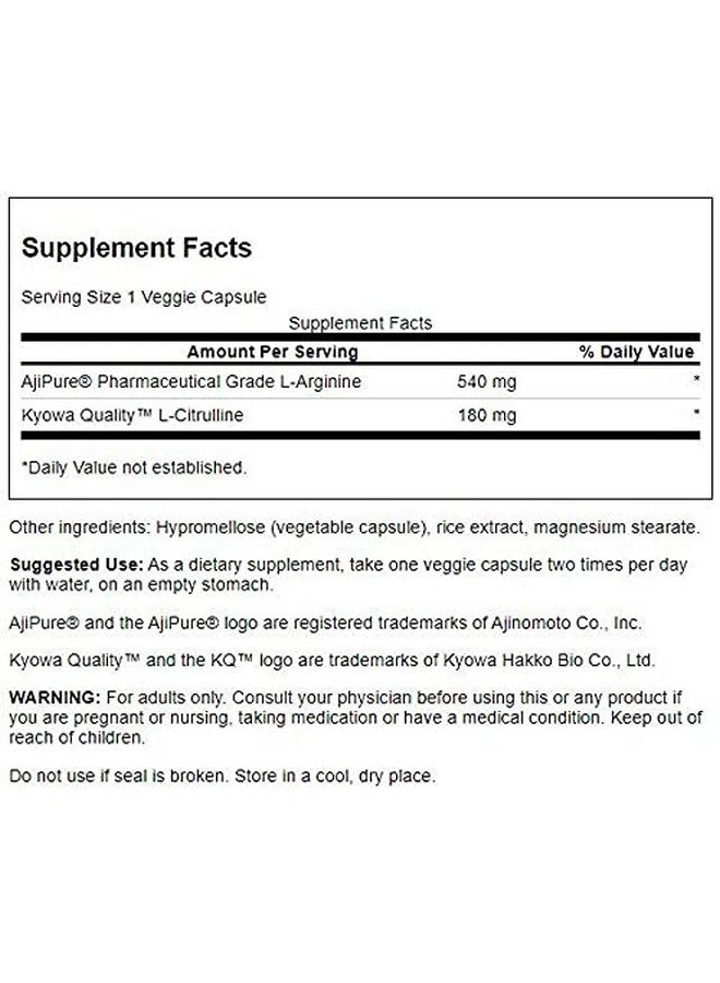 SWANSON Amino Acid Ajipure L Arginine With L Citrulline 60 Veg Capsules - Image 3