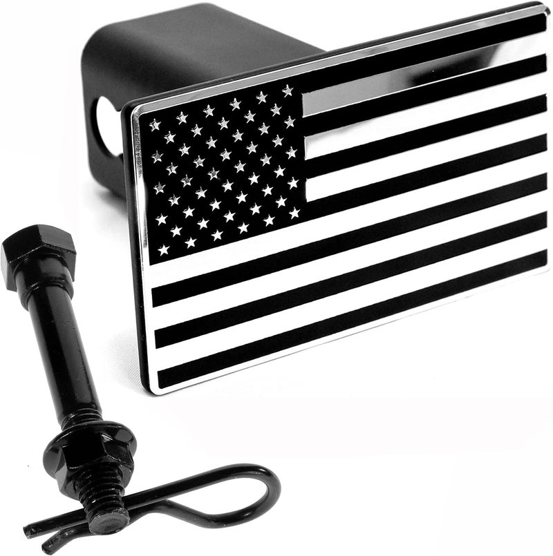 eVerHITCH US American Black & Chrome Flag Emblem Trailer Metal Hitch Cover Fits 2" Receivers - Image 1