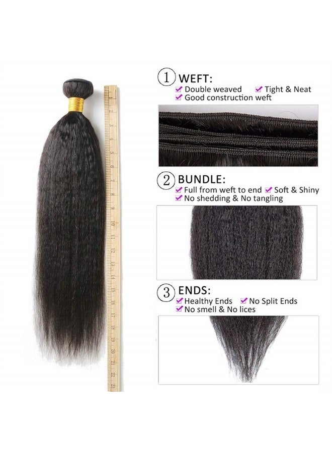 DAIMER Yaki Straight Hair Bundles Kinky Straight Human Hair 3 Bundles Natural Black 12 14 16 Inch Brazilian Virgin Human Hair Weave 3 Pcs 100% Unprocessed Remy Sew In Hair Extensions - Image 5