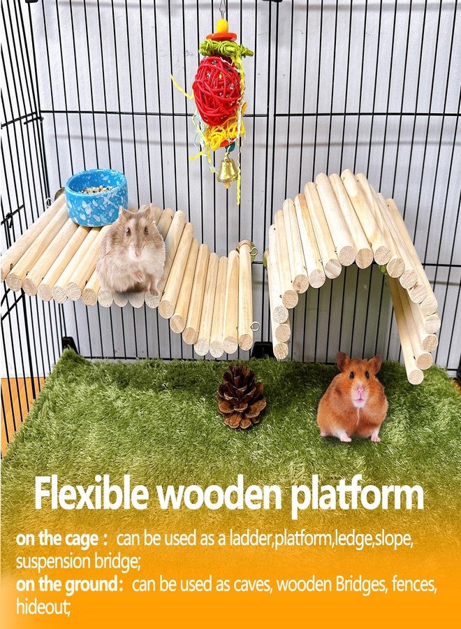 هامليدي قطعتان من رف خشبي مرن للهامستر والشنشيلة، ألعاب تسلق، ملحقات قفص للفئران والجرذان والسناجب الطائرة والحيوانات الصغيرة - Image 3