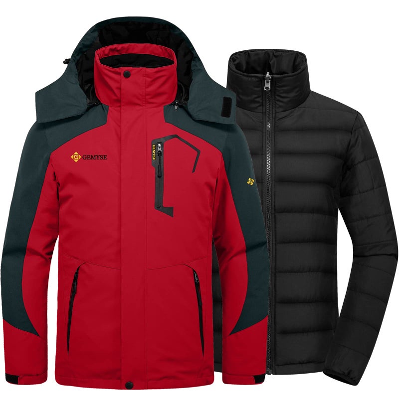 GEMYSE Men's Waterproof 3-in-1 Ski Snow Jacket Puffer Liner Insulated Winter Coat (Oriental Red,Medium) - Image 1