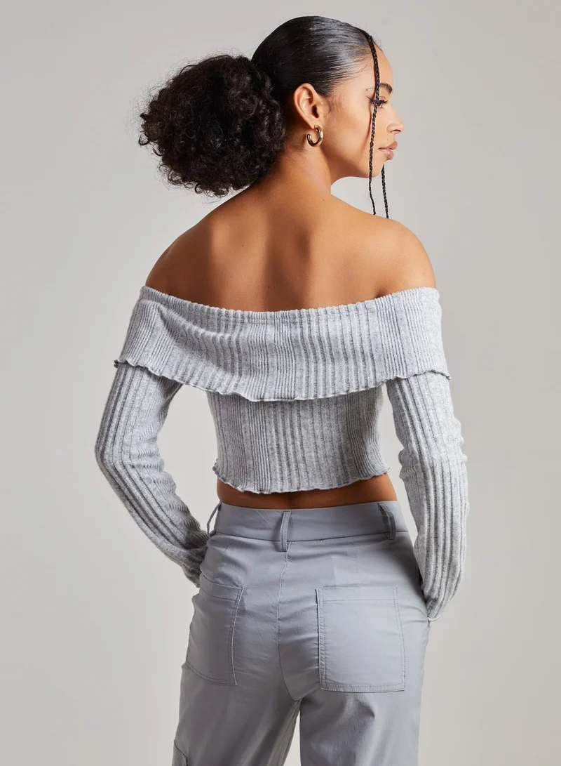 Pink Vanilla Wide Brushed Ribbed Bardot Top