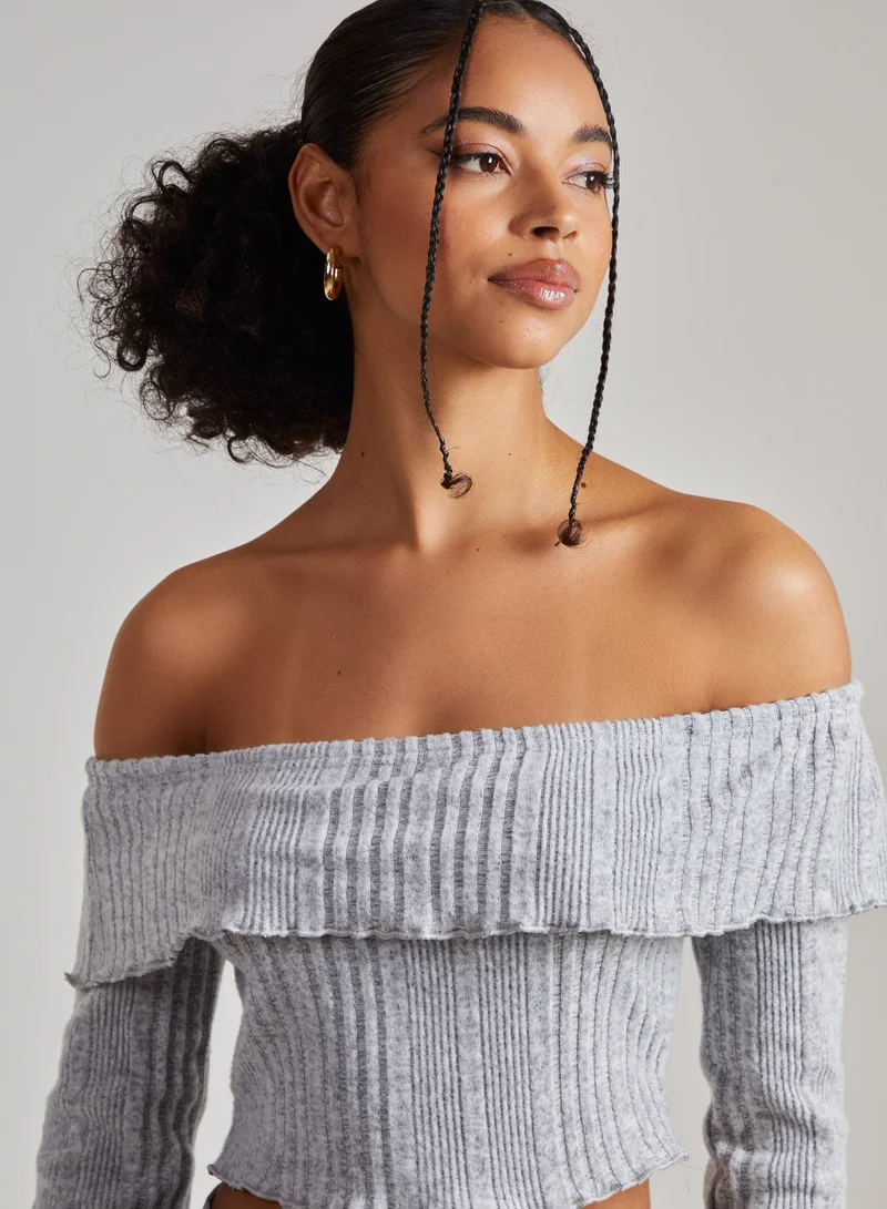 Pink Vanilla Wide Brushed Ribbed Bardot Top