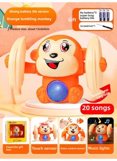 Children's Roll Monkey Electric Voice-Controlled Luminous Toy Somersault Little Monkey Baby Exercise Head-up Crawl-Color:Voice Controlled Induction [20 Songs] Strong Battery Life❤️Orange Tumbling Monkey