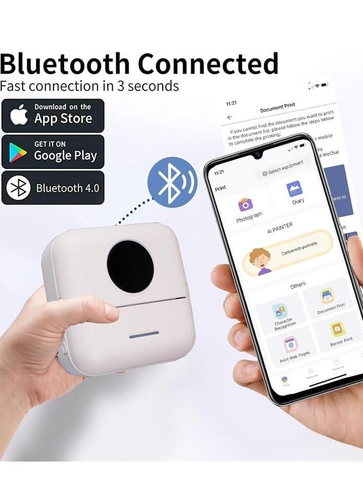 WENTCCION Mini Sticker Printer Bluetooth Smart Pocket Inkless Thermal Printer with 9*Thermal Paper,5*Adhesive Thermal Paper,for iOS & Android, Portable Receipt Printer for Photo Journal Notes Memo (White)  - Image 2