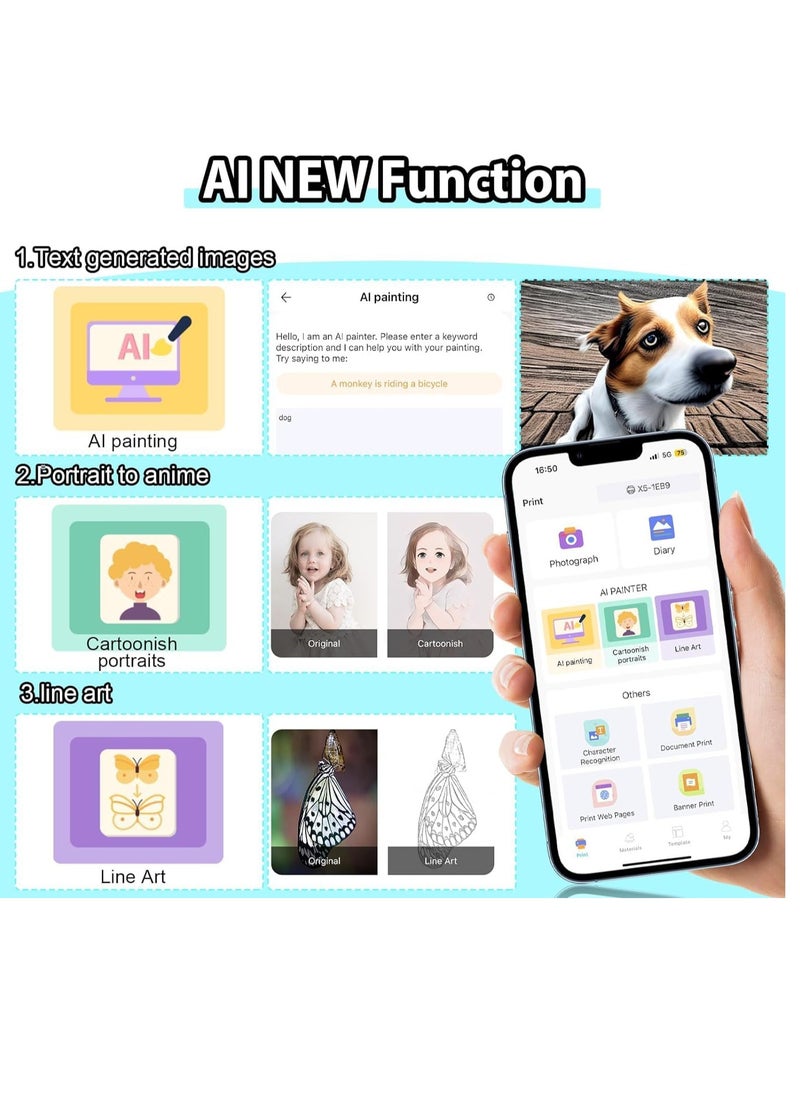 WENTCCION Mini Sticker Printer Bluetooth Smart Pocket Inkless Thermal Printer with 9*Thermal Paper,5*Adhesive Thermal Paper,for iOS & Android, Portable Receipt Printer for Photo Journal Notes Memo (White)  - Image 5