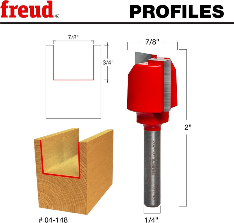 freud Double Flute Straight Bit with Tico Hi-Density Carbide for Maximum Performance - 7/8" Diameter, 1/4" Shank Dia., 3/4" Height, 2" Length - 04-148 - Image 1