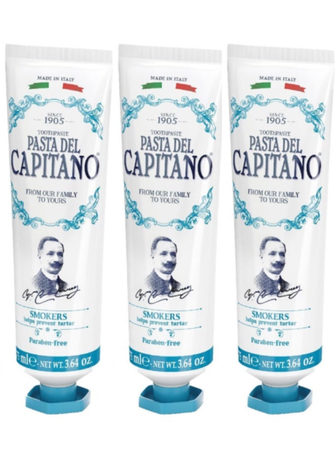 Pasta del Capitano 1905 Smoking Toothpaste Specially Designed for Smokers Fights Tartar Formation, Fresh Peppermint Flavour,75 ml (pack of 3) - Image 1