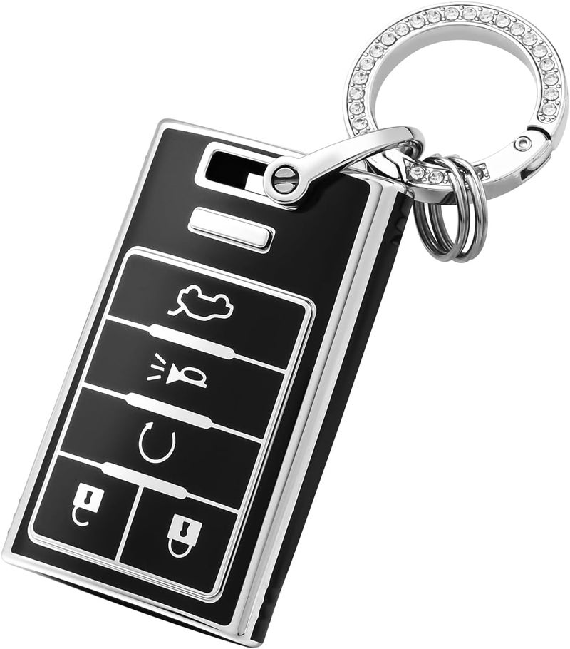 OFFCURVE Key Fob Cover with Keychain for Cadillac, TPU Car Key Case Protector for Cadillac SRX ATS ELR XTS 2010 2011 2012 2013 2014 2015 Keyless Entry Remote Control Start Car Key Accessories, Black - Image 1