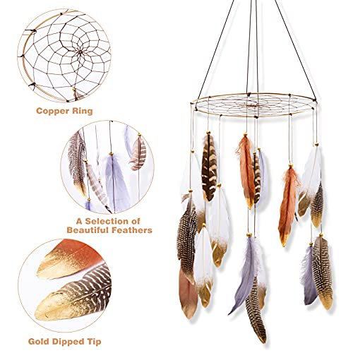 ANROYE Boho Feather Baby Mobile for Crib, Bohemian Nursery Gender Neutral Hanging Decor, Large Dream Catcher Ornament Hanger Christmas Gift for Kids Girl Boy Ceiling Children Teen Bedroom Outdoor - Image 2