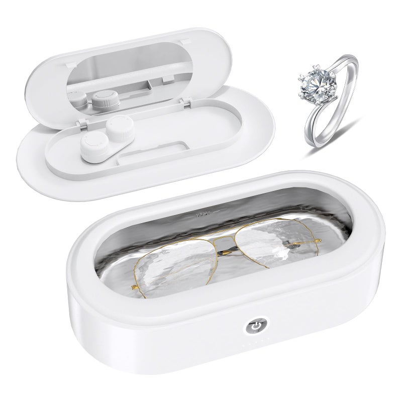 MANKIW MANKIW Ultrasonic Cleaner Jewelry Cleaner, Portable Professional jewelry Cleaner Ultrasonic Machine with Stainless Steel Tank for Jewelry Eyeglasses Watches Shaver Heads(White)  - Image 1