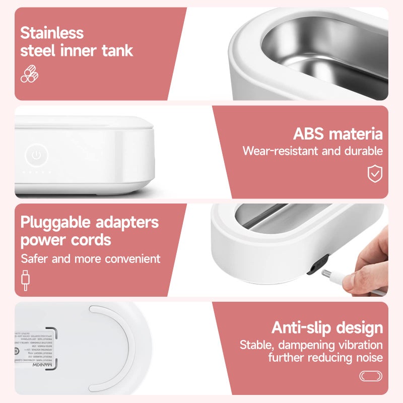 MANKIW MANKIW Ultrasonic Cleaner Jewelry Cleaner, Portable Professional jewelry Cleaner Ultrasonic Machine with Stainless Steel Tank for Jewelry Eyeglasses Watches Shaver Heads(White)  - Image 3