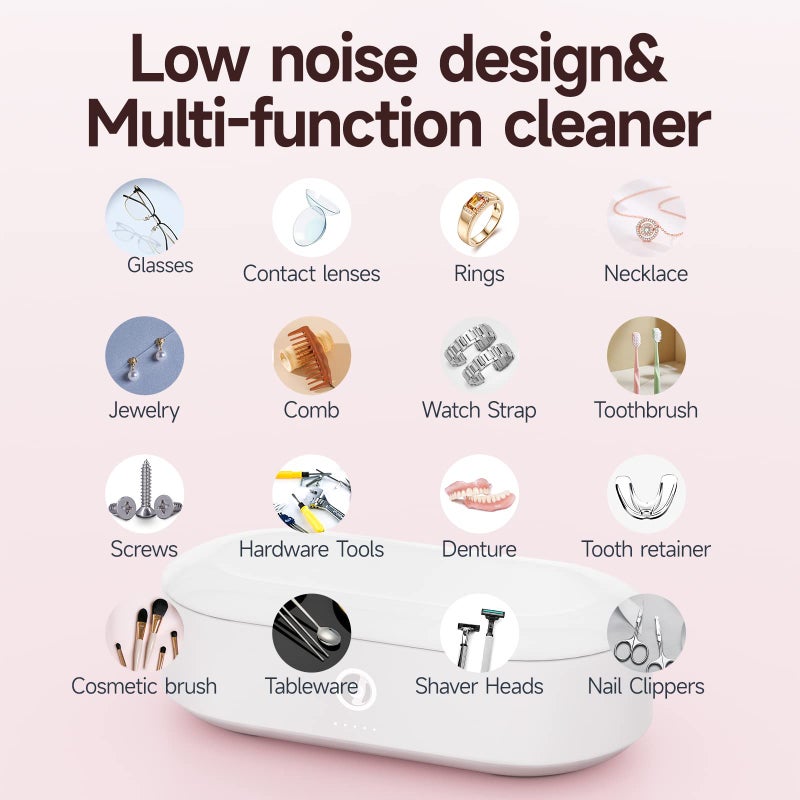 MANKIW MANKIW Ultrasonic Cleaner Jewelry Cleaner, Portable Professional jewelry Cleaner Ultrasonic Machine with Stainless Steel Tank for Jewelry Eyeglasses Watches Shaver Heads(White)  - Image 4