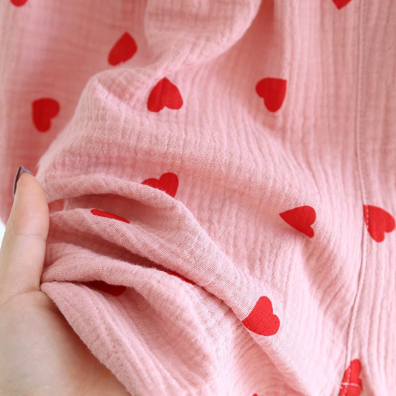 codcm Womens 3pcs Cotton Pajamas Set Short Sleeve Sleepwear Fruit Print Cute Pj Set with Long Pants(Heart Pink,Medium) - Image 2