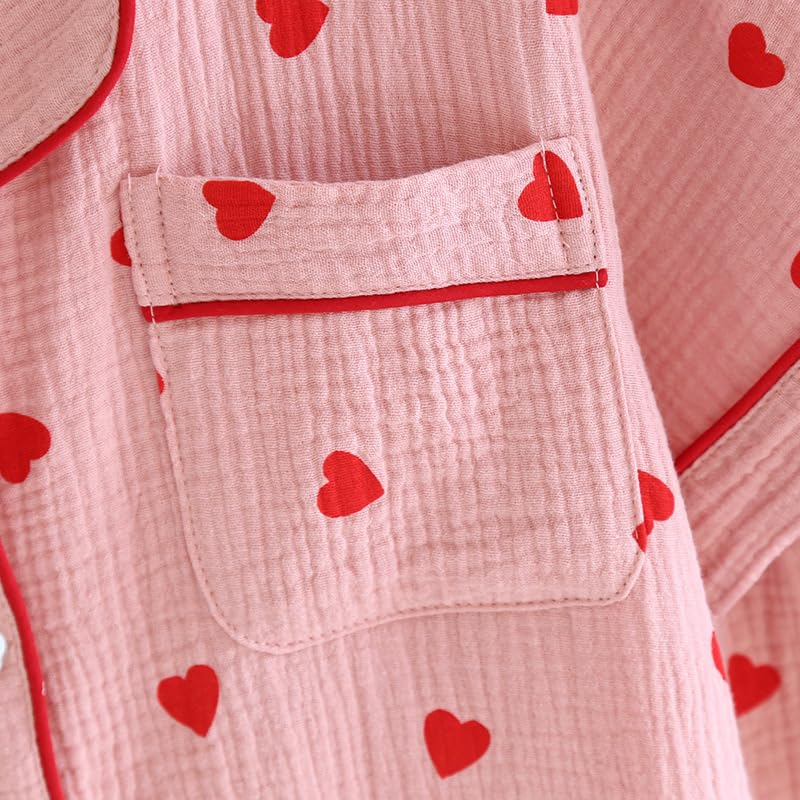 codcm Womens 3pcs Cotton Pajamas Set Short Sleeve Sleepwear Fruit Print Cute Pj Set with Long Pants(Heart Pink,Medium) - Image 4