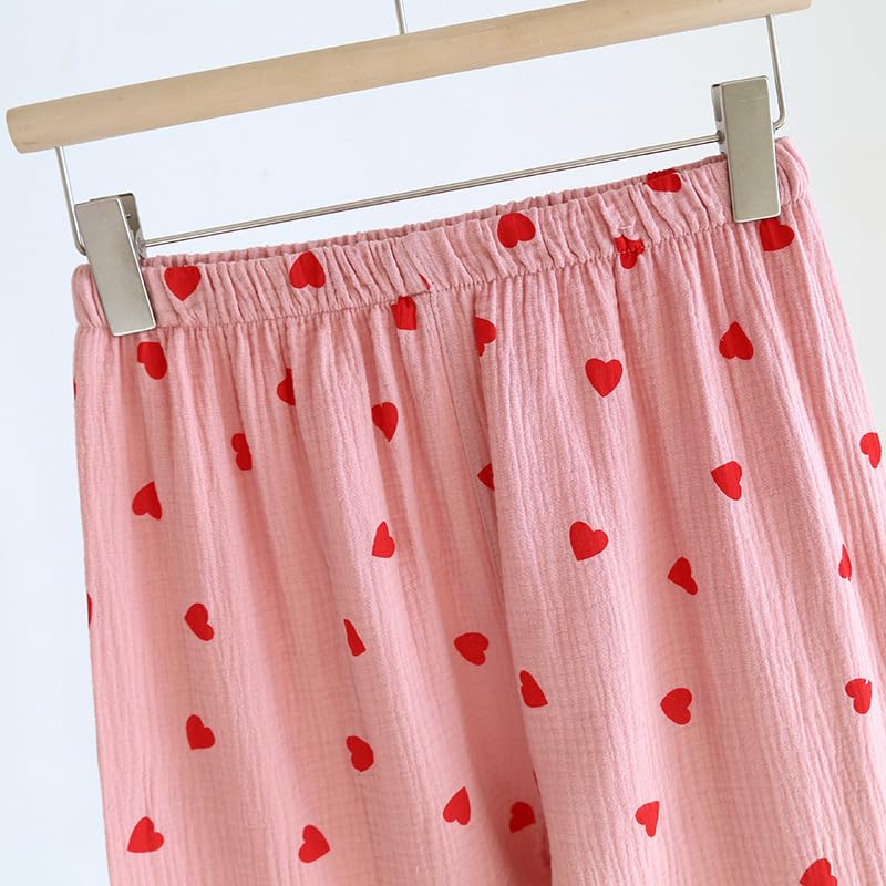 codcm Womens 3pcs Cotton Pajamas Set Short Sleeve Sleepwear Fruit Print Cute Pj Set with Long Pants(Heart Pink,Medium) - Image 5