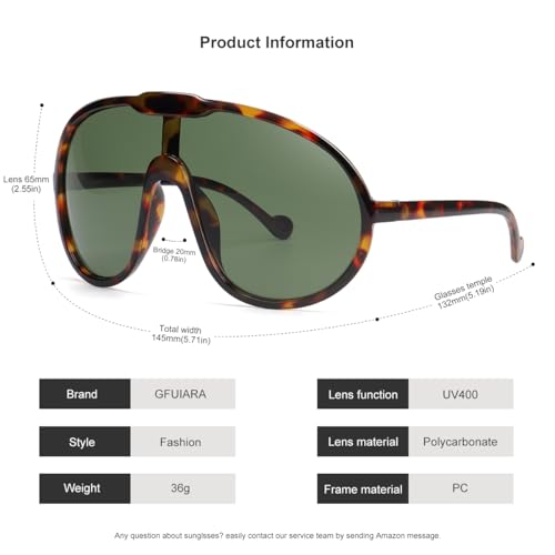 GFUIARA Trendy Oversized Sunglasses for Women Men Fashion Shield Aviator Sun Glasses UV400 Protection Goggles - Image 5