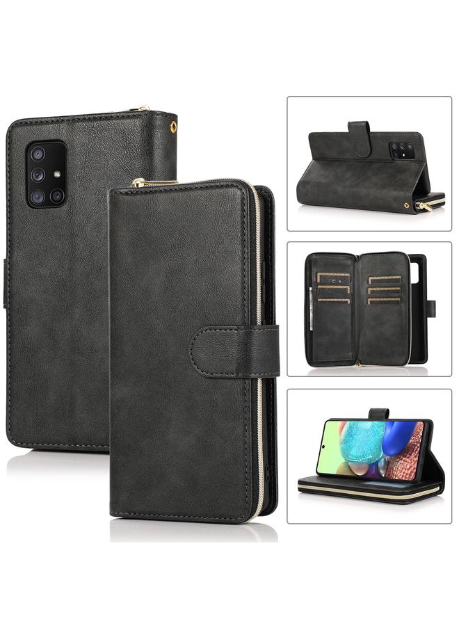 S-TOP Case For Samsung Galaxy A71 Zipper Wallet Bag Horizontal Flip PU Leather Case with Holder & 9 Card Slots & Wallet & Lanyard & Photo Frame - Image 1