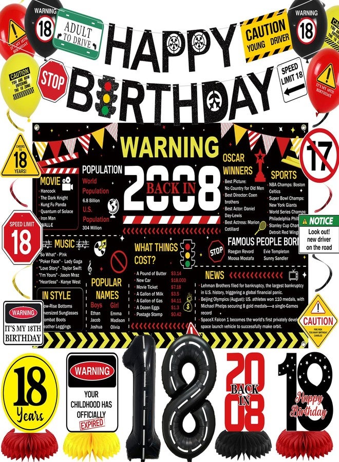 Roetyce Caution Themed Back in 2008 18th Birthday Banner Decorations - Image 1